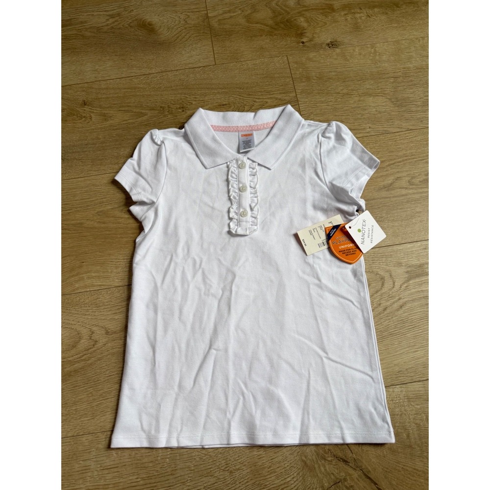 NWT Girls Kid Gymboree playproof uniforms nanotex short sleeve polo white size 7